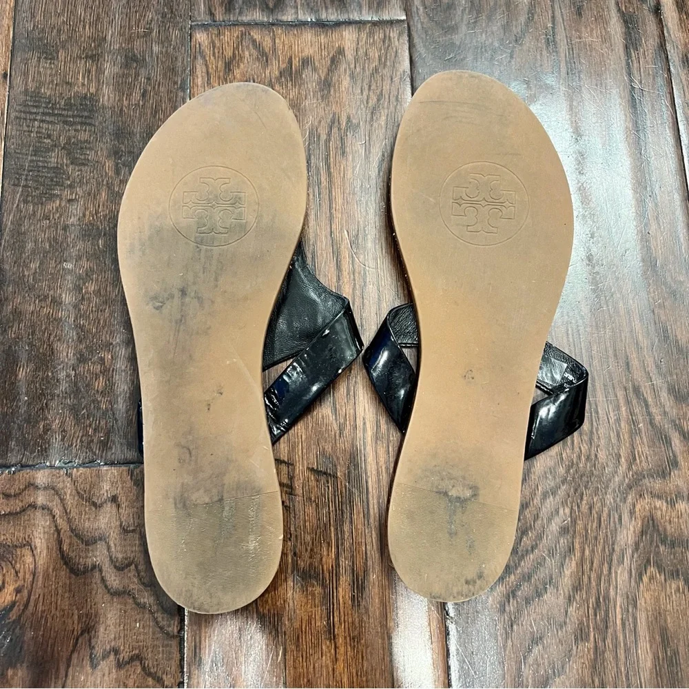 Tory Burch Black Patent Miller Thong Sandals